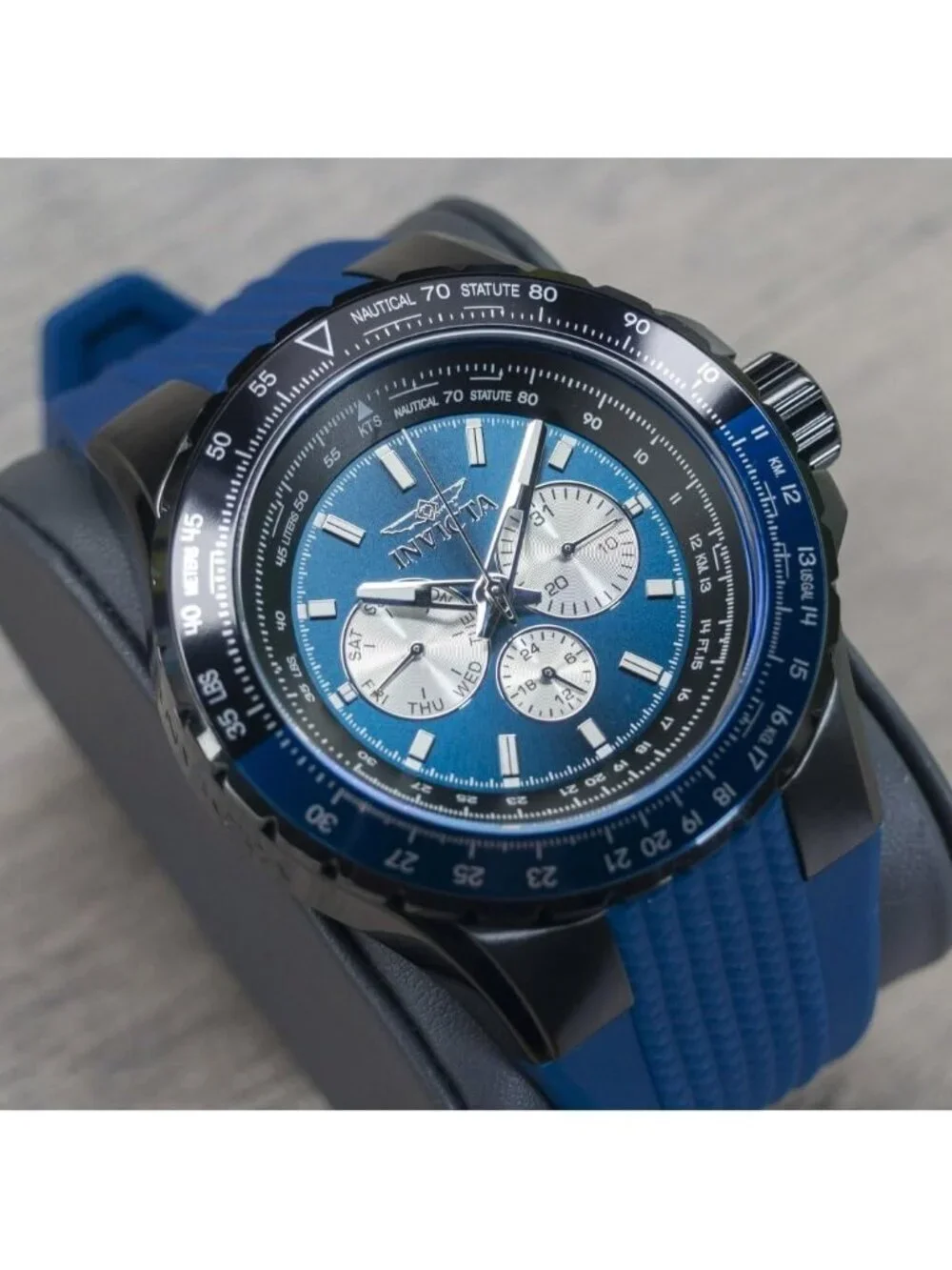 Men's Blue Rubber Band Solid Aviator Analog Quartz Swimming Luminous Round Watch